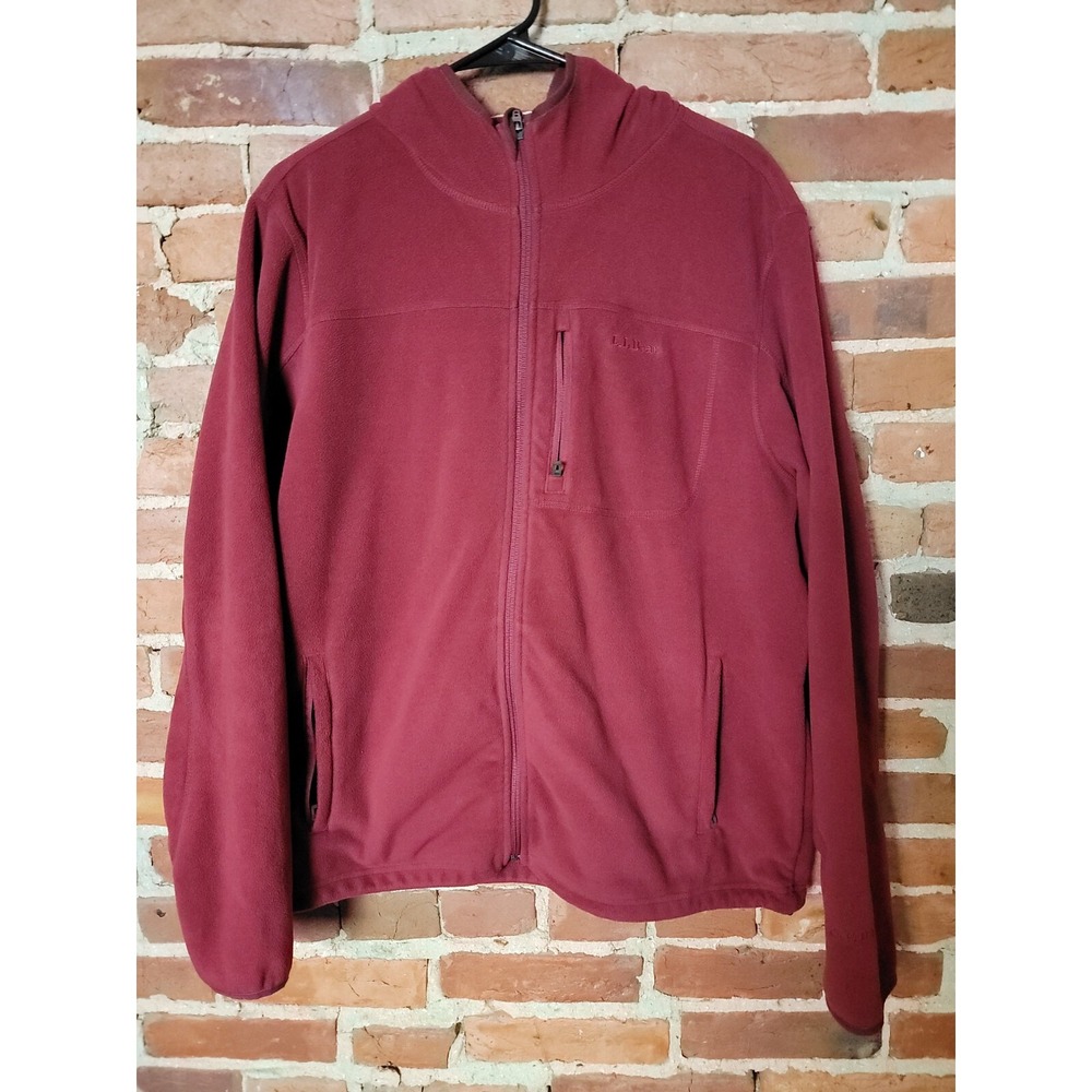 L.L. Bean Fleece Jacket Mens Large Burgundy Regular Long Sleeve‎ Hooded Polartec